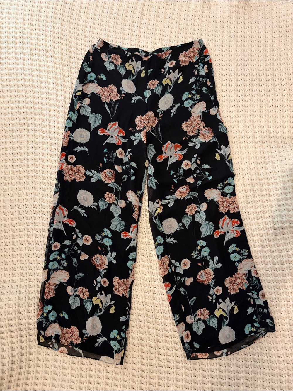 Vince Camuto Black Floral Wide-Leg Pants